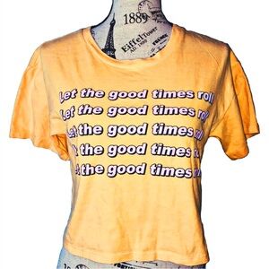 Women’s Yellow Urban Nation “Let the good times roll” Crop Top (Size XS)